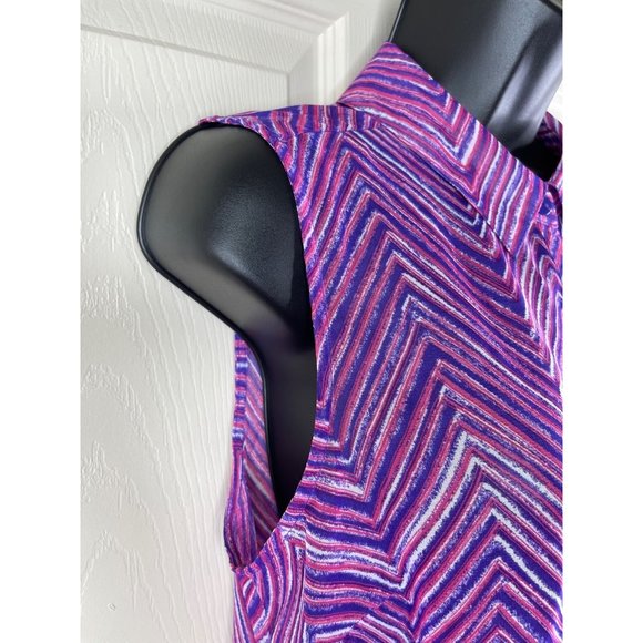 Cato Blouse Sleeveless Sheer Purple Pink White Striped Collar Button Size Medium - Picture 7 of 10